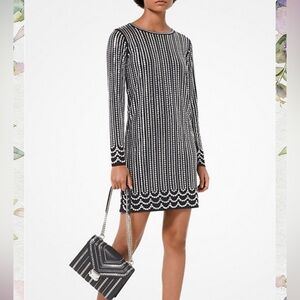 Michael Kors Metallic Studded Black Matte Long Sleeve Dress